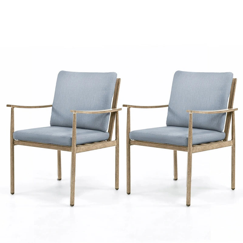 Blue/Grey Woven Strap Aluminum Outdoor Dining Chair, Set of 2