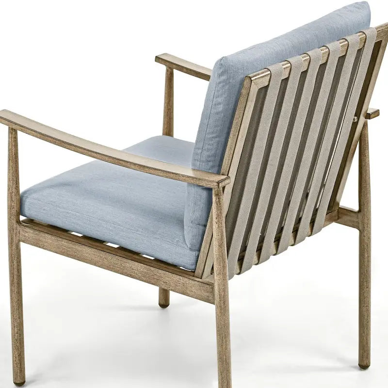 Blue/Grey Woven Strap Aluminum Outdoor Dining Chair, Set of 2