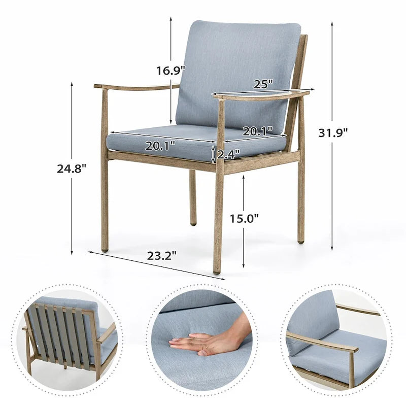 Blue/Grey Woven Strap Aluminum Outdoor Dining Chair, Set of 2