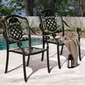 Black Cast Aluminum Armrest Patio Dining Chairs, Set of 2