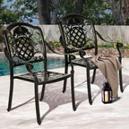 Black Cast Aluminum Armrest Patio Dining Chairs, Set of 2