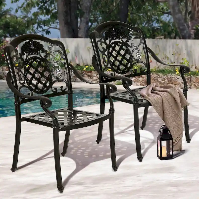 Moasis Set of 2 Outdoor Cast Aluminum Armrest Dining Chairs Patio Bistro Chairs
