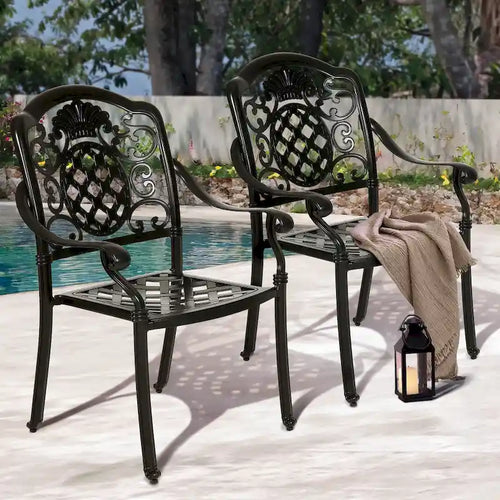 Moasis Set of 2 Outdoor Cast Aluminum Armrest Dining Chairs Patio Bistro Chairs