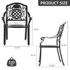 Black Cast Aluminum Armrest Patio Dining Chairs, Set of 2