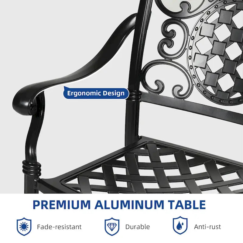 Black Cast Aluminum Armrest Patio Dining Chairs, Set of 2