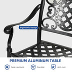 Black Cast Aluminum Armrest Patio Dining Chairs, Set of 2