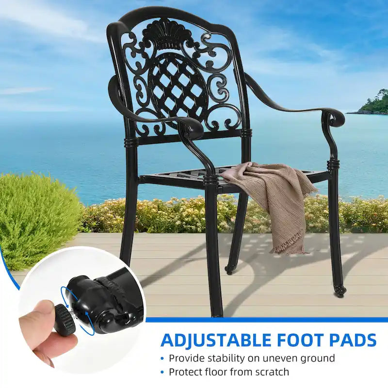 Black Cast Aluminum Armrest Patio Dining Chairs, Set of 2
