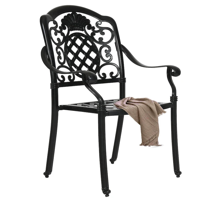 Black Cast Aluminum Armrest Patio Dining Chairs, Set of 2